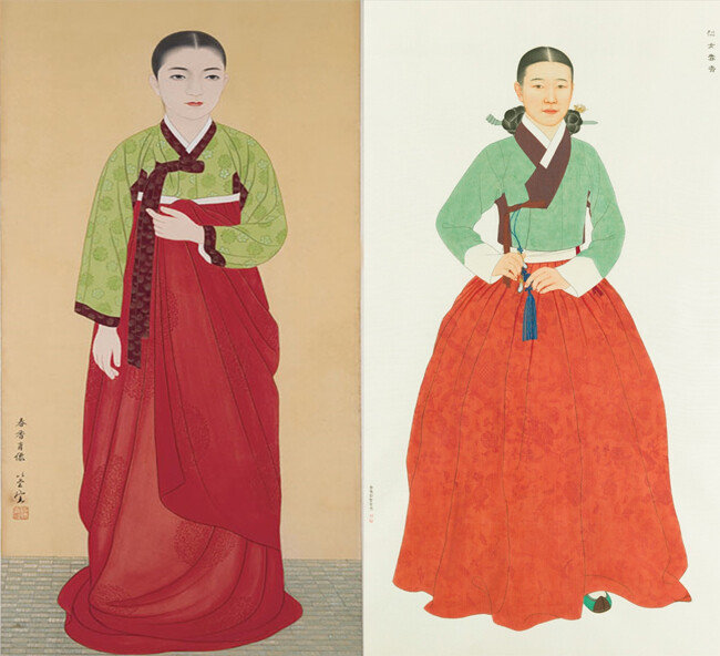 김은호 작가가 그린 춘향 영정(1939·왼쪽)과 김현철 작가가 그린 춘향 영정(2023). [남원시]