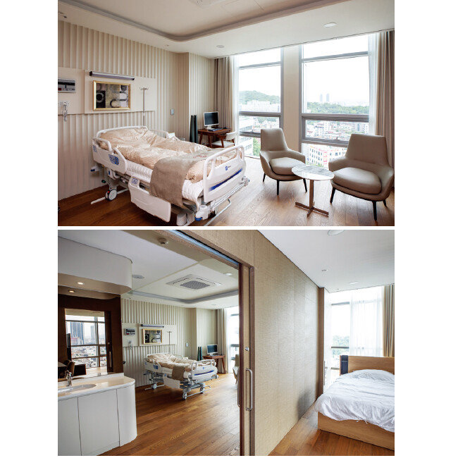 VIP 병실 전경. 고려대안암병원은 메디컴플렉스 신관 오픈으로 기존 대비 두 배가량 면적을 키웠음에도 병상수는 늘리지 않고 환자의 쾌적함을 추구했다. [조영철 기자]