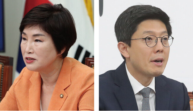 전혜숙 민주당 의원(왼쪽). 김병민 국민의힘 최고위원. [뉴스1]