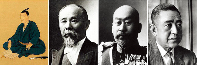 메이지유신의 사상가 요시다 쇼인, 이토 히로부미 일본 초대 총리, 데라우치 마사타케 전 총리, 사토 에이사쿠 전 총리(아래 왼쪽부터) 모두 이곳 출신이다. [야마구치현 문서관, 위키피디아]