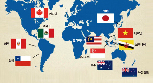 CPTPP에 참여하는 아태지역 11개국. 