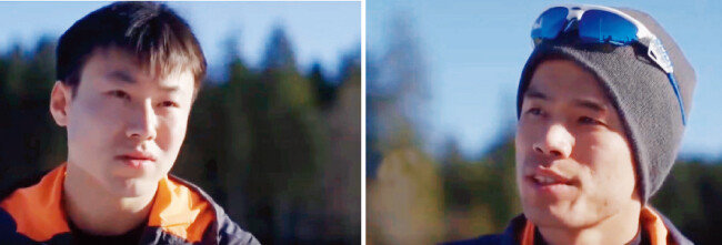 2018 평창 동계패럴림픽에 출전하는 북한 장애인노르딕스키 대표팀 김정현(왼쪽)과 마유철. [BBC 코리아 영상 캡처]