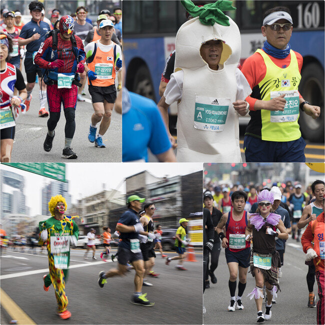 재미있는 복장을 한 마라토너들. [조영철 기자]