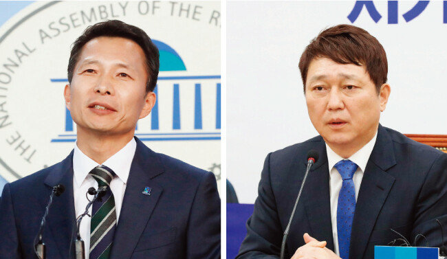 더불어민주당 송기호 송파을 지역위원장이 3월 12일 6·13 재·보궐선거(재보선) 출마를 선언하고 있다(왼쪽). 더불어민주당 일각에서는 최재성 전 의원의 송파을 재보선 출마 필요성이 흘러나오고 있다. [동아DB]