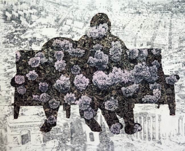 내 안에 스미다17-15. .140cmx160cm. mixed media on fabric. 2017