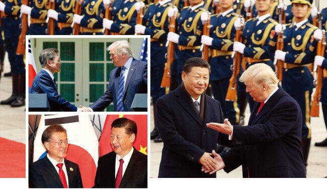 문재인-트럼프의 한미정상회담, 트럼프-시진핑의 미·중 정상회담, 문재인-시진핑의 한중정상회담에서는 항상 한반도의 비핵화에 대한 논의가 있었다. [뉴시스]