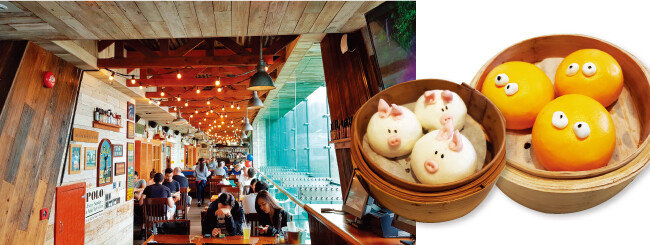 ‘부바검프’는 언제나 사람으로 붐비기에 가기 전 미리 홈페이지에서 예약하는 것이 좋다. ‘얌차’에서 가장 인기 있는 돼지 모양 딤섬과 커스터드 딤섬(왼쪽부터).