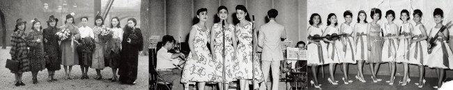 1939년 조선악극단 저고리시스터. 김시스터즈. 9인조 스윙재즈 걸밴드 블루리본(왼쪽 부터).