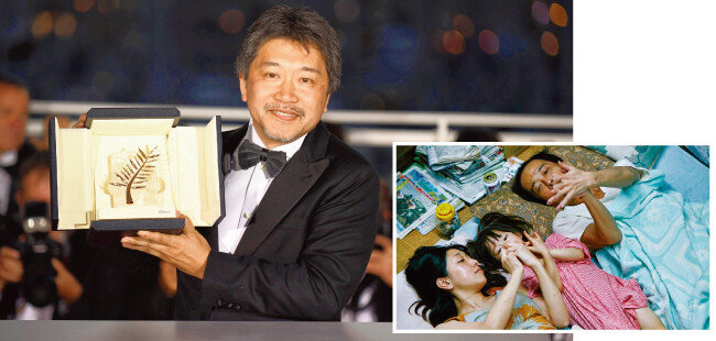 칸영화제 최고상을 수상한  ‘만비키 가족’의 한 장면.(오른쪽) [AP=뉴시스, 사진 제공 · IMDB]