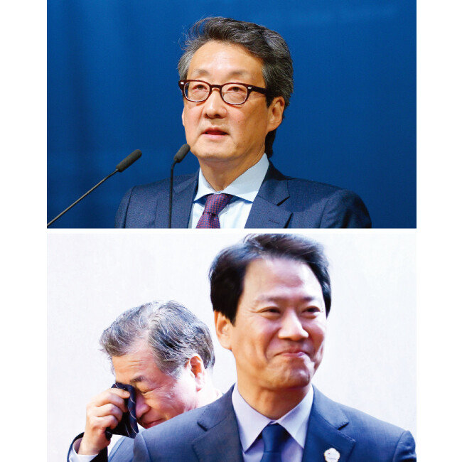 주한 미국대사로 낙점됐다 취소된 빅터 차(위). 트럼프 정부는 문재인 정부와 가까워진 사람에게는 한반도 임무를 맡기려 하지 않는다. 판문점 남북정상회담이 끝난 후 눈물을 훔치는 서훈 국가정보원장. 고교 동문인 앤드루 김과의 관계가 주목된다. [뉴스1, 공동사진기자단]