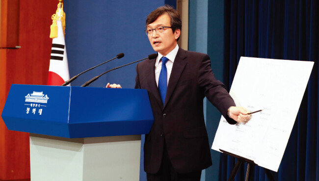 국군기무사령부(기무사) 계엄 문건 사건에 대해 설명하는 김의겸 청와대 대변인. [동아DB]