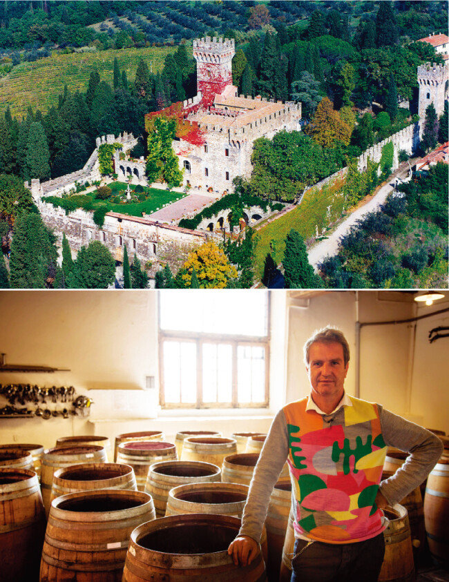 이탈리아 피렌체에서 자동차로 10분 거리에 있는 빈칠리아타 마을의 고성. 비비 그라츠가 소유하고 있다. (위) 테스타마타 발효실에 있는 비비 그라츠. [사진 제공 · ㈜와이넬]