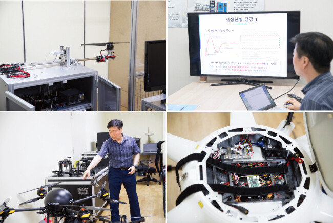 엄성용 부회장이 개발 중인 드론과 테스트 기기. [지호영 기자] 