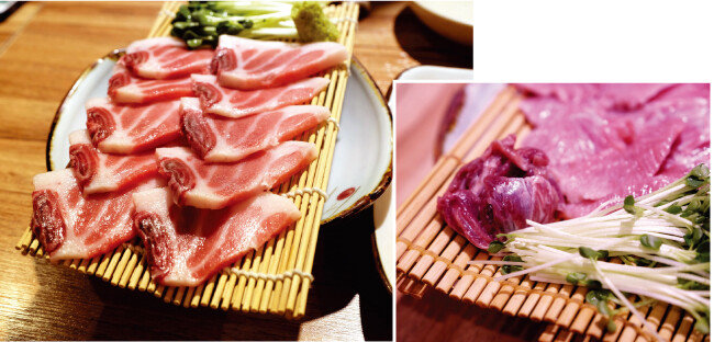 독특한 모양과 식감의 참치 배꼽살. (왼쪽) 부드러운 참치 뱃살과 쫀득한 볼살. [사진 제공·김민경]