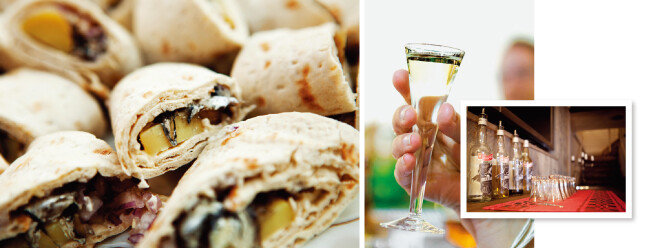 수르스트뢰밍을 넣은 롤. (왼쪽) 청어 절임과 함께 먹는 독주 슈냅스. [ⓒ janus_langhorn/imagebank.sweden.se]