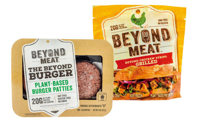 ‘대체고기’ 스타트업 ‘비욘드 미트’의 버거 패티 ‘비욘드 버거’(왼쪽)와 닭고기맛 대용식품. [shutterstock]