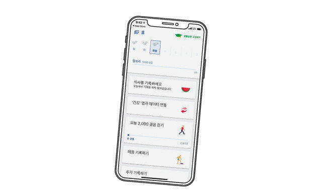 식단 기록 앱의 일종인 ‘눔 코치’는 사용자가 직접 모바일로 식단, 운동량, 체중 등을 기록하면 자동으로 섭취 칼로리와 소모 칼로리를 계산하고 식습관 개선 방법도 코치해준다. [눔 코치 화면 캡처]