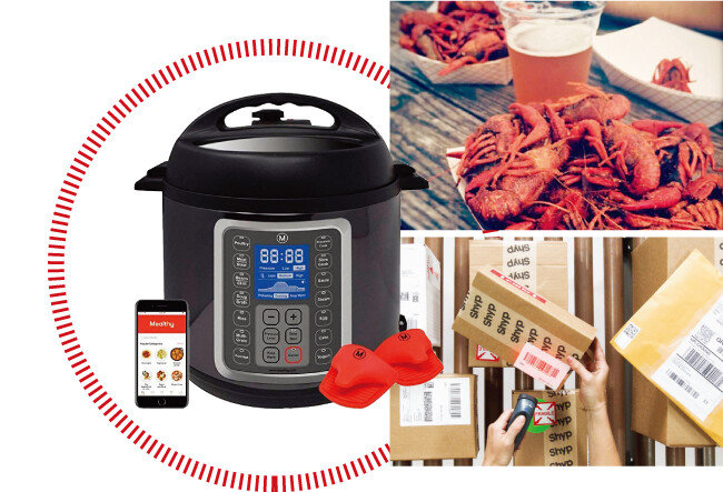 아마존에서 품절 대란이 일어날 정도로 인기를 끌고 있는 멀티 쿠커 ‘인스턴트 포트’와
 최근 중국 허마셴셩이 새우껍찔을 발라주는 직원 채용 공고를 내 화제가 된 요리 샤오룽샤 (小龍蝦  ·  민물새우), 2014년 무렵 미국에서 ‘게으른 경제’로 거론된 배송대행 서비스 ‘십’(왼쪽부터 시계 방향으로). [아마존닷컴, 인스타그램 @lipstick.on.ur.snifter, SHYP 홈페이지]