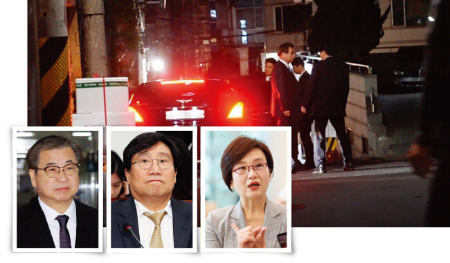 5월 21일 서울 강남 한 한정식집에서 회동을 가진 서훈 국가정보원장, 양정철 민주연구원장, 김현경 MBC 기자(왼쪽부터). [동아DB· 더팩트, 뉴시스, 뉴스1]