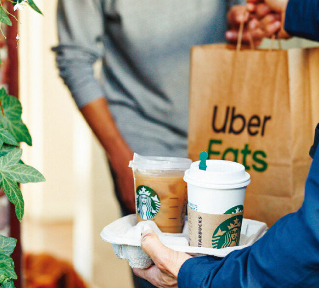 스타벅스는 미국 일부 지역에서 우버이츠를 통해 배달 서비스를 제공하고 있다. [Twitter@Starbucksnews]