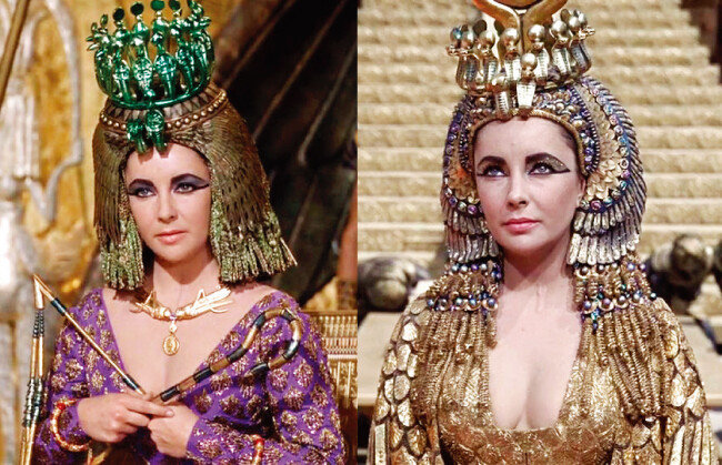 아름다움의 대명사로 불리는 클레오파트라를 휘감은 화려한 의상과 장신구. 그 가운데 하나가 녹색 보석이었다. 역사 속 클레오파트라가 가장 좋아한 보석이 에메랄드였다고 한다. 하지만 많은 역사가는 클레오파트라의 유명한 에메랄드 컬렉션이 실제로는 에메랄드가 아니라 페리도트였을 것이라고 믿고 있다. [영화 ‘클레오파트라’ 화면 캡처]