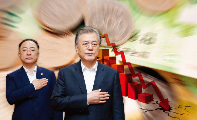 9월 10일 서울 성북구 한국과학기술연구원(KIST)에서 열린 국무회의에 참석한 문재인 대통령과 홍남기 경제부총리 겸 기획재정부 장관. [청와대사진기자단]