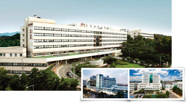 정부가 지정하는 연구중심병원에 선정돼 최고 수준의 성과를 보이고 있는 고대안암병원(위), 고대구로병원(아래 왼쪽), 고대안산병원. [사진 제공 · 고대의료원]