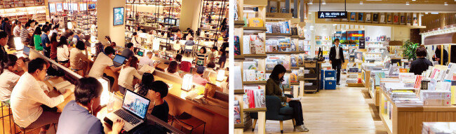 부산 해운대구 신세계몰의 반디앤루니스(왼쪽)와 서울 마포구 합정동 딜라이트스퀘어의 교보문고. [박경모 동아일보 기자, 조영철 기자]