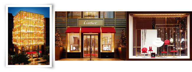 크리스마스 데커레이션을 한 까르띠에 메종 청담 전경.