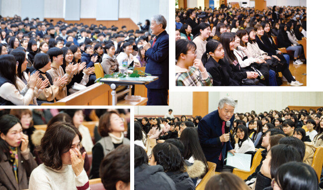 5~6일에 부산수영 하나님의 교회에서 청소년 인성 함양을 위한 명사 초청 특강이 열렸다. 영화 ‘국제시장’에서 파독 광부 에피소드의 실제 모델인 권이종 교수가 강연을 맡았다. 청중들은 하나같이 경청하며 강연에 집중했다. [사진 제공 · 하나님의 교회, 홍태식]
