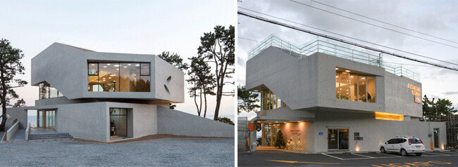 웨이브온 정면(왼쪽). ㅇ커피 정면. [사진제공=이뎀건축사사무소]