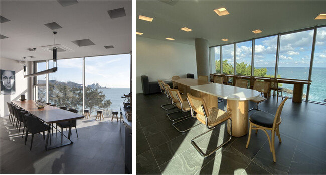 웨이브온 3층 내부공간(왼쪽). ㅇ카페 3층 내부공간. [사진제공=이뎀건축사사무소]