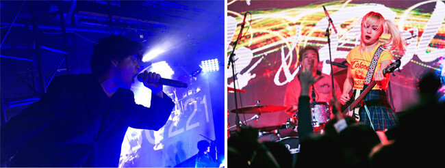 '더 사운드'의 싱어 줄리앤이 절창하고 있다(왼쪽). 혼성 록밴드 '데디오레디오' 데디오레디오의 공연 모습. [캡틴락컴퍼니]