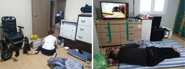 자가격리 중인 대구 장애인들. [사진 제공·대구장애인차별철폐연대]