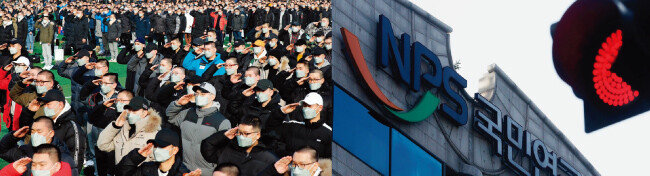 논산 육군훈련소 입소식 모습, 입대 가능한 사람이 빠르게 줄어 20년 후면 이 같은 모습을 보기 힘들게 된다(왼쪽).
고령화가 심화할수록 연금 고갈 시기는 앞당겨진다. [동아DB]