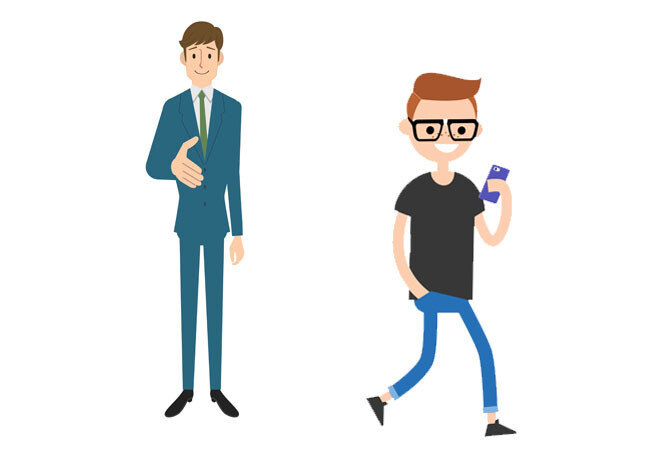 윗세대의 칼정장(왼쪽)과 아랫세대의 캐주얼 데이 패션. [게티이미지]