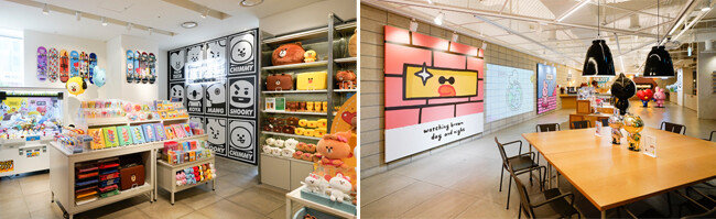 방탄소년단이 직접 그리고 이름 붙인 캐릭터 상품을 파는 라인프렌즈 홍대점의 BT21 매장과 포토 존을 비롯한 휴식공간이 아미들의 쇼핑 놀이터로 각광받고 있다. [홍태식]