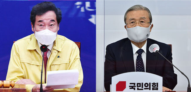 더불어민주당 이낙연 대표(왼쪽). 김종인 국민의힘 비상대책위원장. [뉴시스]