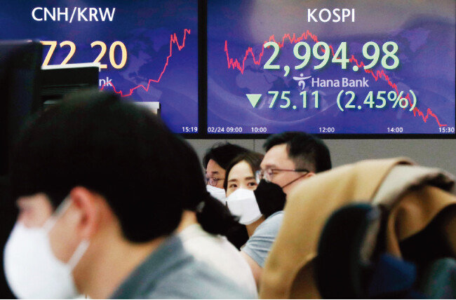 2월 24일 코스피가 2994.98로 장을 마감했다. [뉴스1]
