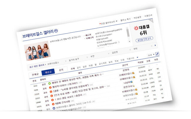 디시인사이드 ‘브레이브걸스 갤러리’. [디시인사이드 캡처]