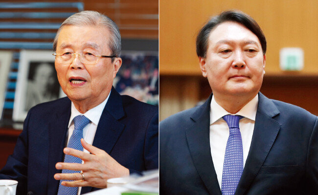 국민의힘 김종인 전 비상대책위원장(왼쪽)과 윤석열 전 검찰총장. [홍진환 동아일보 기자] 