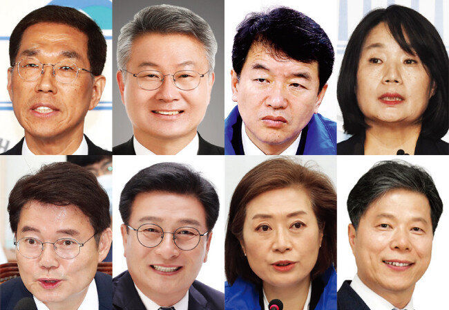 국민권익위원회가 6월 8일 더불어민주당 의원과 그 가족의 부동산 거래 내역을 조사한 결과를 더불어민주당 측에 전달했다. 초선의원 8명이 관련 의혹에 연루됐다. 김주영, 김회재, 문진석, 윤미향, 서영석, 양이원영, 윤재갑, 김수흥 의원(왼쪽 위부터 시계 방향으로). [뉴스1]