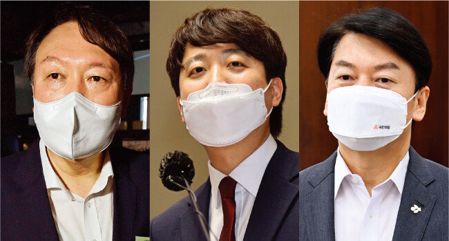 윤석열 전 검찰총장, 국민의힘 이준석 대표, 국민의당 안철수 대표(왼쪽부터). [동아DB]