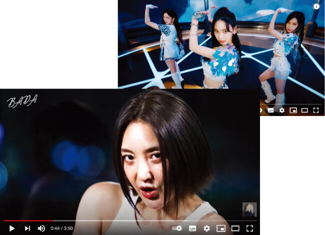 걸그룹 에스파(위)의 노래 ‘Next Level’을 선배 가수 바다가 커버한
유튜브 영상. [유튜브 캡처]