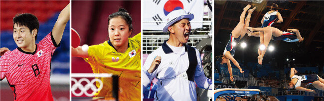 축구 이강인, 탁구 신유빈, 양궁 김제덕, 체조 여서정(왼쪽부터) 선수도 ‘갓기’라는 찬사를 받았다. [뉴시스]