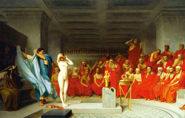 장 레옹 제롬의 ‘아레오파고스 앞의 프리네(Phryne before the Areopagus)’. [함부르크 미술관 홈페이지]