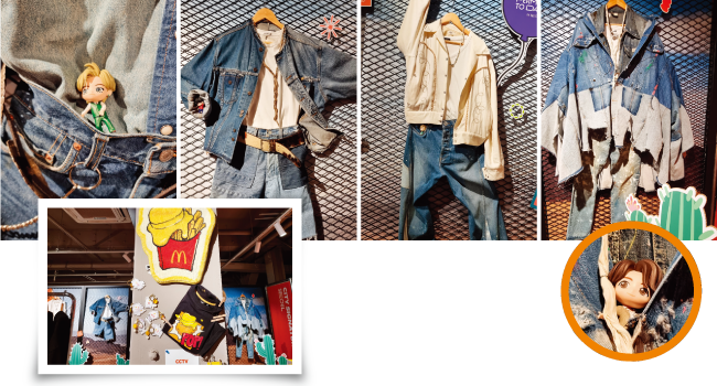 한쪽 벽에 BTS 멤버들이 입었던 옷이 전시돼 있다. [구희언 기자]