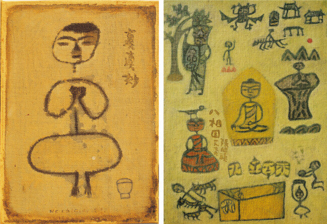 ‘진진묘’, 캔버스에 유채, 22.8×16.2㎝, 1973(왼쪽). ‘팔상도’, 캔버스에 유채, 35×24.5㎝, 1976. [사진 제공 · 장욱진미술문화재단]