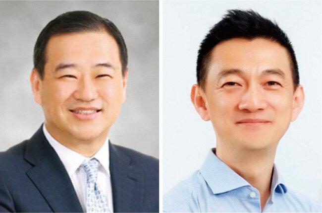 김상현 롯데그룹 유통군 총괄대표 겸 롯데쇼핑 대표이사 내정 부회장(왼쪽)과 안세진 롯데그룹 호텔군 총괄대표 겸 호텔롯데 대표이사 내정 사장. [사진 제공 · 롯데지주]