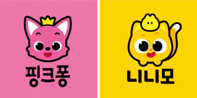 스마트스터디 캐릭터 ‘핑크퐁’(왼쪽). 신규 캐릭터 ‘니니모’. [‘핑크퐁’ 유튜브 캡처]